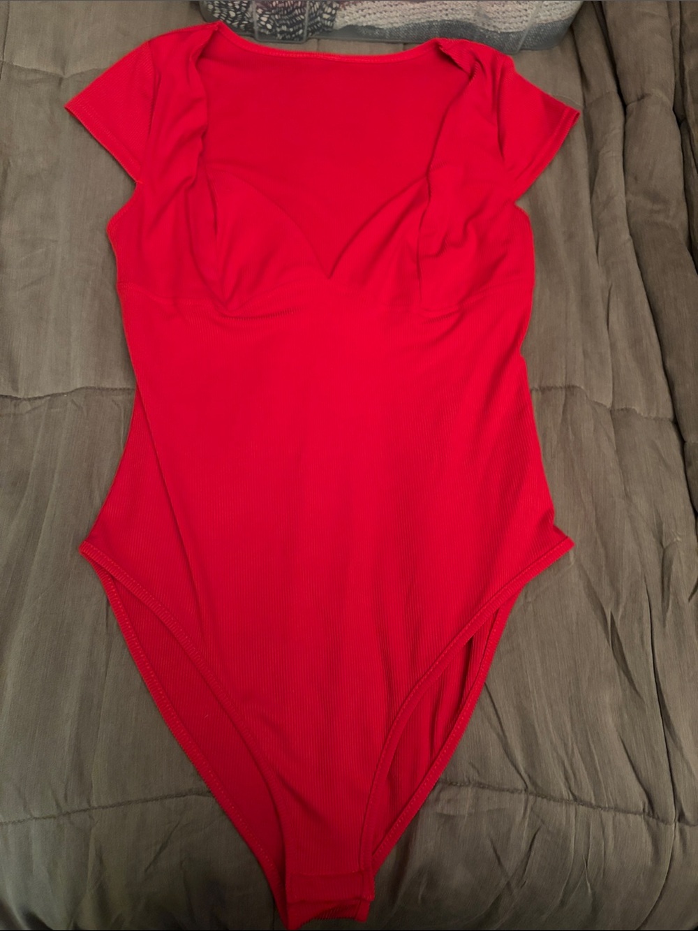 SHEIN Red Ribbed Cap Sleeve Bodysuit
